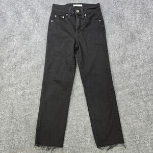 Levi's 724 Jeans Womens 25 Black High Rise Straight Crop Raw Hem